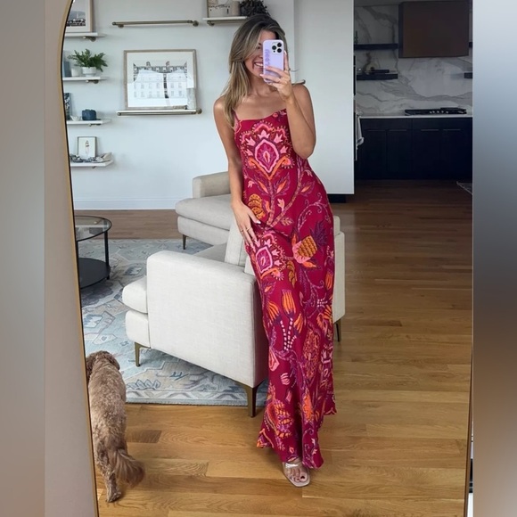 FARM RIO Sunset Tapestry Satin Maxi Dress M - Picture 4 of 8
